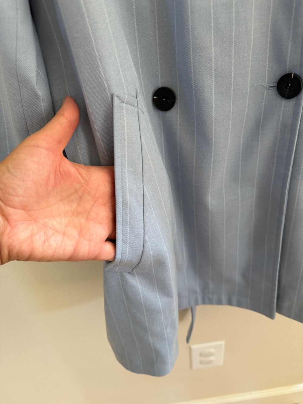 Bagatelle Light Blue Pinstripe Trench Coat-NWT - Picture 3 of 11